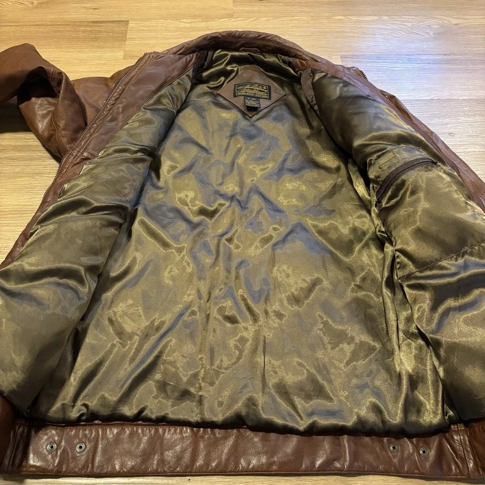 Vintage‎ Eddie Bauer Leather Goose Down Jacket Men's L Parka Coat Brown 80s 90s